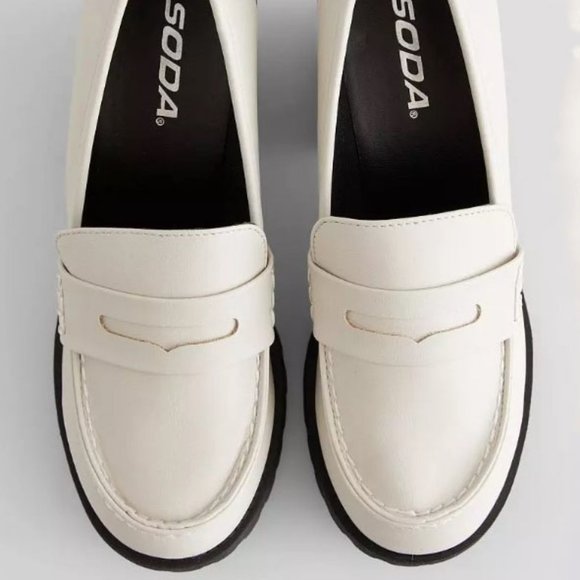 New Off White Platform Chunky Heel Penny Loafers - Picture 4 of 4